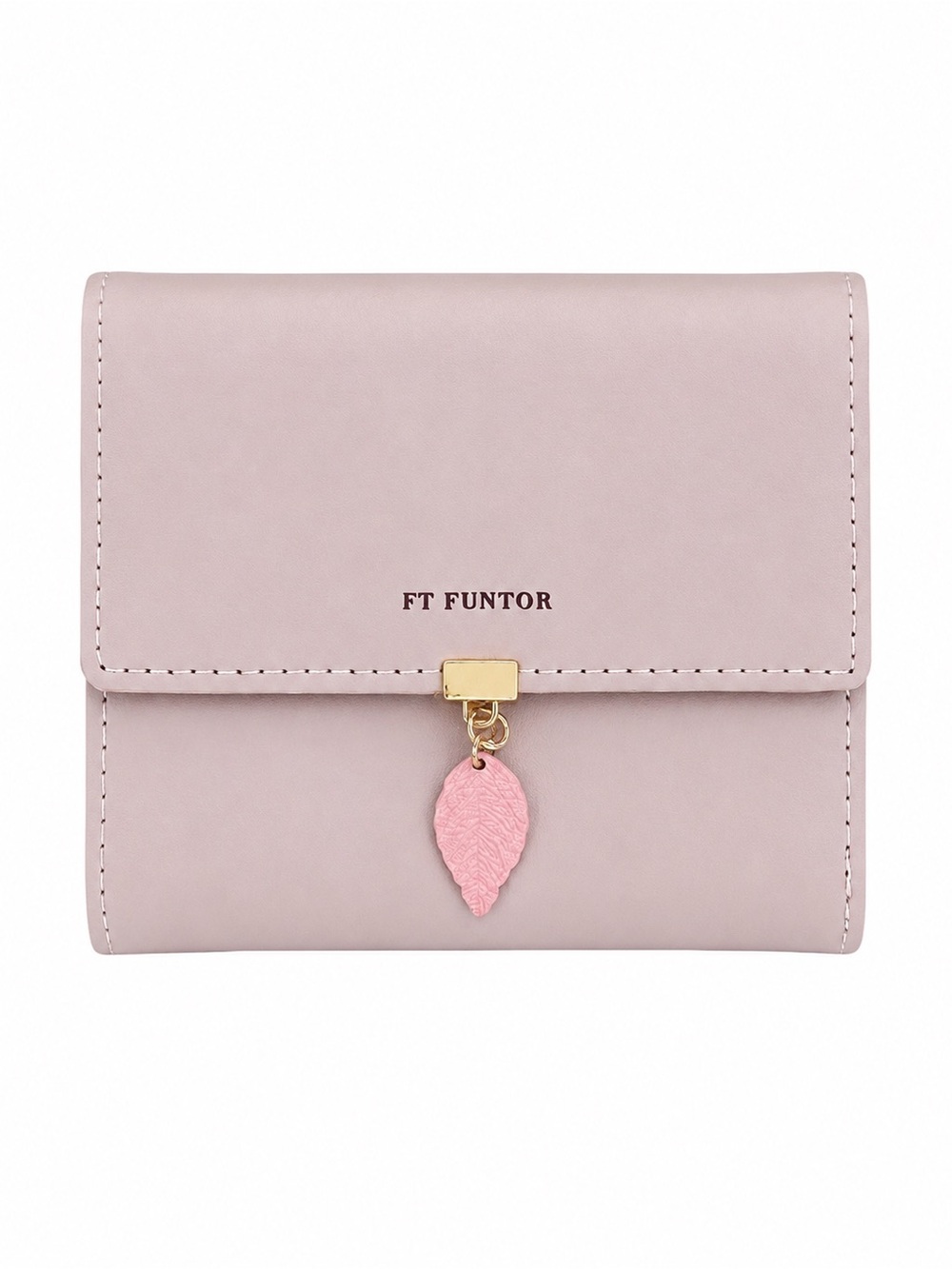 FT Funtor Blush Pink Trifold Wallet with Leaf Charm